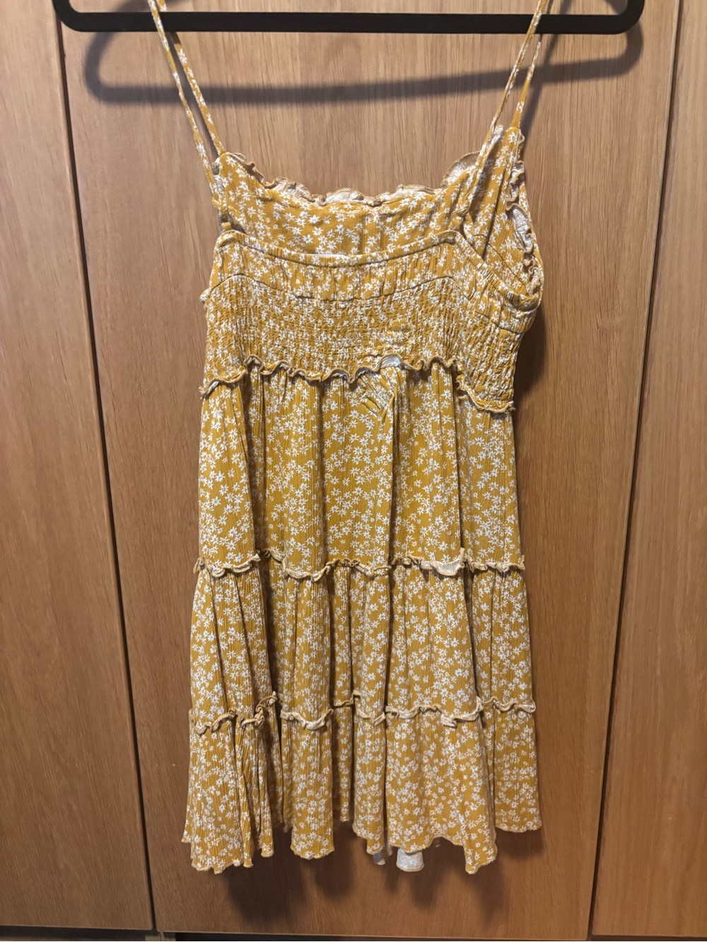 Tiered Spaghetti Strap Sundress in Mustard Floral